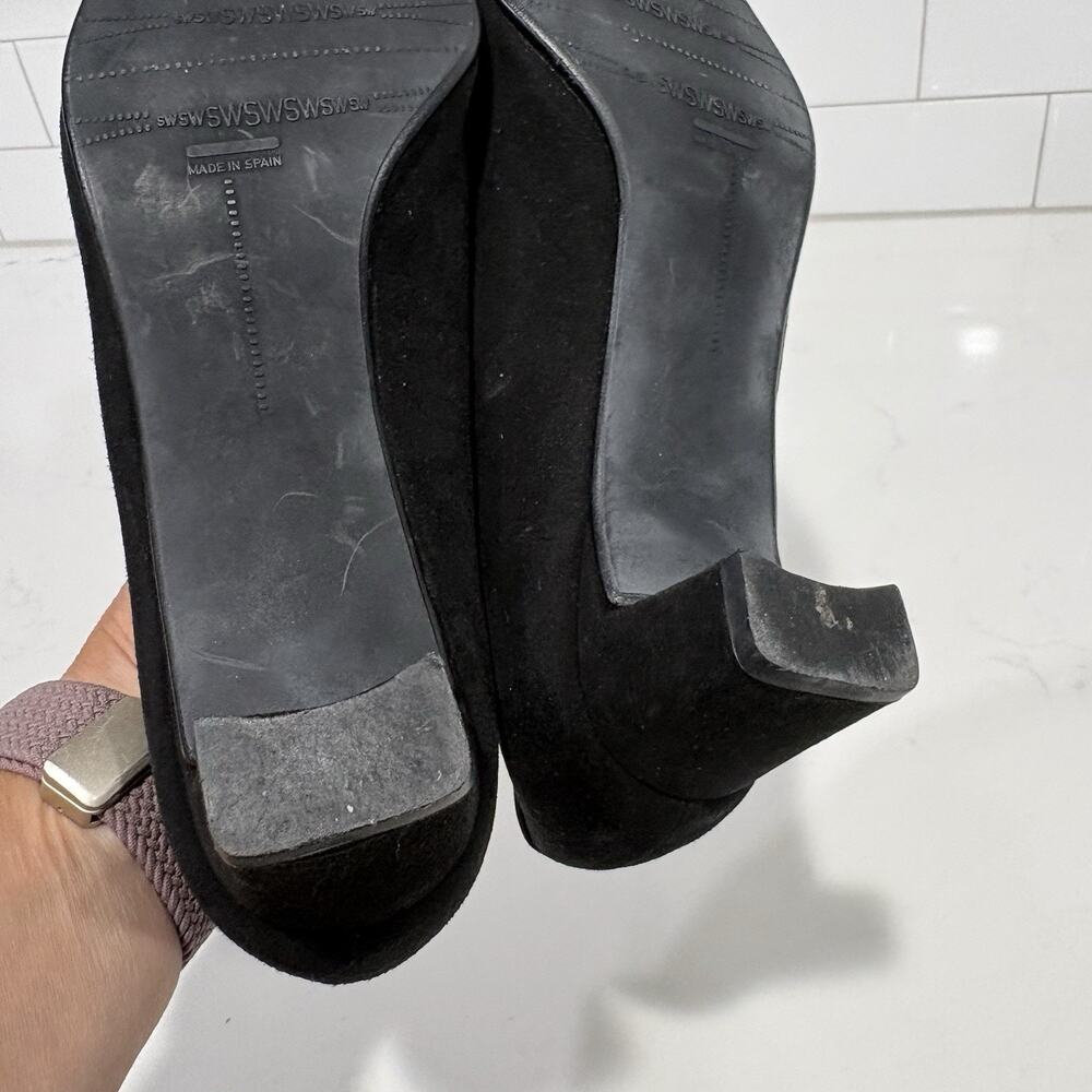Stuart Weitzman Heels Womens Pumps Black Slip On Square Toe Block Heels- Size 8W - Picture 7 of 8